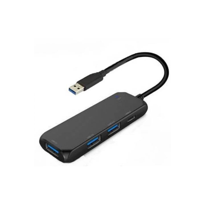 Hub usb 2.0 Compacto de 4 portas (3x usb-A + 1x usb-C) Preto